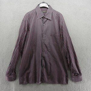 Ermenegildo Zegna Shirt Mens XL Black Pink‎ Gray Multi-Stripe Dress Casual